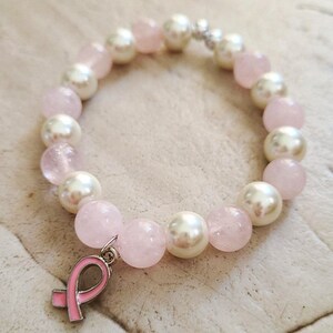 Breast Cancer Awareness Bracelet, Pink Ribbon Beaded Jewelry, Hope Gift