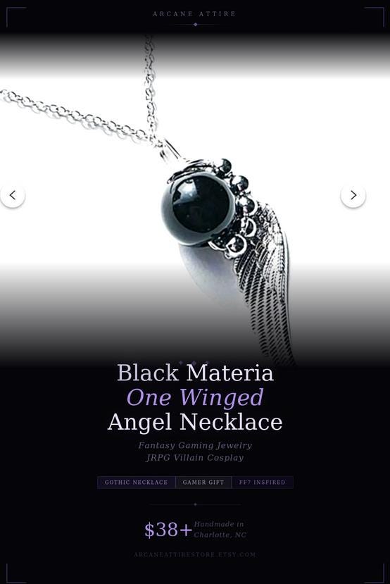 Black Materia | One Winged Angel Necklace | Fantasy Gamer Jewelry