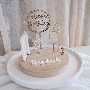 personalized wooden birthday plate | Happy Birthday | Balloon | Birthday wreath with candles and dried flowers | individually