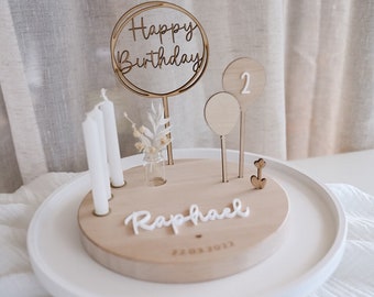 personalized wooden birthday plate | Happy Birthday | Balloon | Birthday wreath with candles and dried flowers | individually