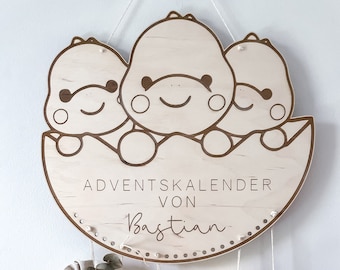 personalisierter Adventskalender für Kinder | Weihnachtskalender Dino | Adventskalender Holz mit Säckchen zum Befüllen | Weihnachten |Kinder