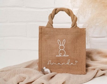 Jutetasche personalisiert | Jutebeutel für Ostern mit personalisiertem Namen | Osterkörbchen mit Hase | frohe Ostern | Kinder | Geschenkidee