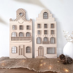 Grachtenhäuser Holz | Lichthaus mit 3D Effekt | Skandinavisch | Weihnachtshäuser | Weihnachtsdeko |  Holzhäuser | Weihnachtsschmuck