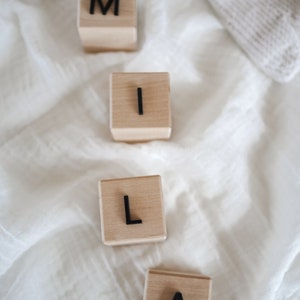 Wooden cubes personalized with acrylic Birth gift Dice with name Wooden cube baby Building blocks personalized Letter cubes image 6