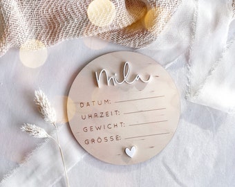 personalized birth board round with name and birth dates made of wood | Milestone card birth | Baby | Pregnancy | Name announcement