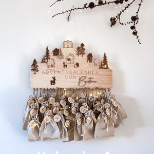 Adventskalender aus Holz personalisierter Weihnachtskalender 3D Effekt Winderlandschaft Rentier Kinder Weihnachten Adventszeit Kalender1 komplett