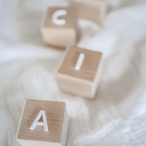 Wooden cubes personalized with acrylic Birth gift Dice with name Wooden cube baby Building blocks personalized Letter cubes image 3