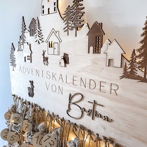 Adventskalender aus Holz personalisierter Weihnachtskalender 3D Effekt Winderlandschaft Rentier Kinder Weihnachten Adventszeit Bild 4