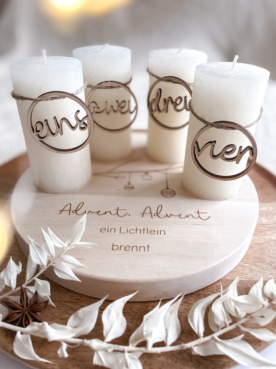 Adventskranz Holz rund | Kerzentablett | Adventsteller aus Holz | Weihnachtsdeko | Advent | Adventskranz Zahlen | Kerzenteller |Adventsbrett