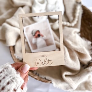 Meilensteinkarten Baby | Polaroid Rahmen Holz | Fotorahmen mein erstes Jahr | Meilensteinset | Hallo Welt | Geschenk Geburt | Bilderrahmen