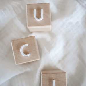 Wooden cubes personalized with acrylic Birth gift Dice with name Wooden cube baby Building blocks personalized Letter cubes image 5