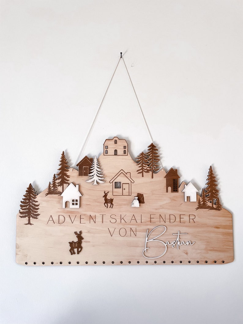 Adventskalender aus Holz personalisierter Weihnachtskalender 3D Effekt Winderlandschaft Rentier Kinder Weihnachten Adventszeit nur Schild2