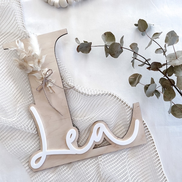 Wooden letter with name | personalized letter with dried flowers | 3D wooden name | Children's room decoration | Birthday gift | Decoration for door