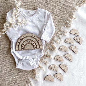 Holz Meilensteinkarten Baby | personalisiert | mein erstes Jahr | Fotozubehör | Geschenk zur Geburt | Newborn | Regenbogen Set | Meilenstein