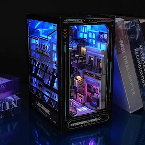 Kit de bricolage pour coin livre cyberpunk pour cadeau de pendaison de crémaillère, modèle 3D, étagère pour pendaison de crémaillère, décorations pour la maison, jouets créatifs en bois