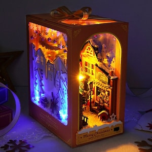 Kit fai da te per angolo di libri di Natale per regalo di Natale, libreria modello 3D per decorazioni natalizie per la casa, giocattoli puzzle creativi in legno