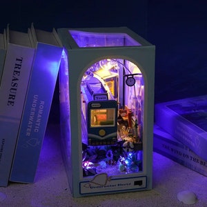 Onderwater Boekenhoekje DIY Kit Voor Housewarming Cadeau 3D Model Gebouw Boekenplank Voor Home Decoratie Houten Creatief Puzzel Speelgoed