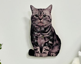 Orologio da parete personalizzato a forma di gatto, regalo di condoglianze per la perdita di un animale domestico, ritratto personalizzato di un animale domestico in memoria del gatto, regalo commemorativo, in amorevole ricordo, regalo di ricordo di un animale domestico