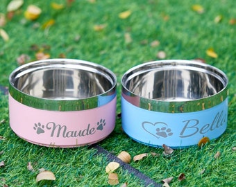 Personalized Dog Food Bowl with Name,Custom Dog Bowl,Dog Food/Water Bowls,Stainless Steel Cat Feeder Bowl Pet Gift,Small Large Bowls for Pet
