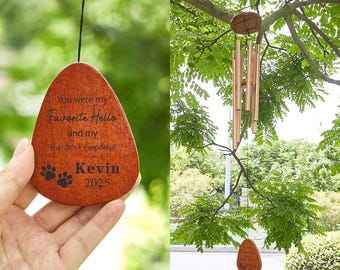 Double Side Pet Name Engraved Memorial Wind Chime - Engraved Cat Dog Loss Sympathy Gift In Memory - Pet Listen to the Wind Chime