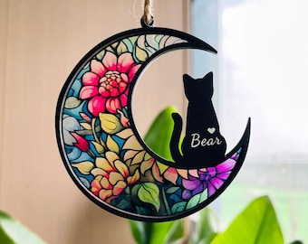 Cat Memorial Suncatcher,Pet Memorial Gift, Cat Memorial, Cat Lovers, Handmade Custom Name Cat Decor,Loss of Pet Sympathy Gift,Pet Loss Gifts