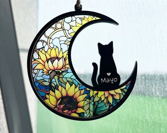 Cat Memorial Suncatcher, Handmade Custom Name Cat Decor, Custom Cat Decor, Loss of Pet Sympathy Gift, Gift for Cat Lovers, Cat Memorial