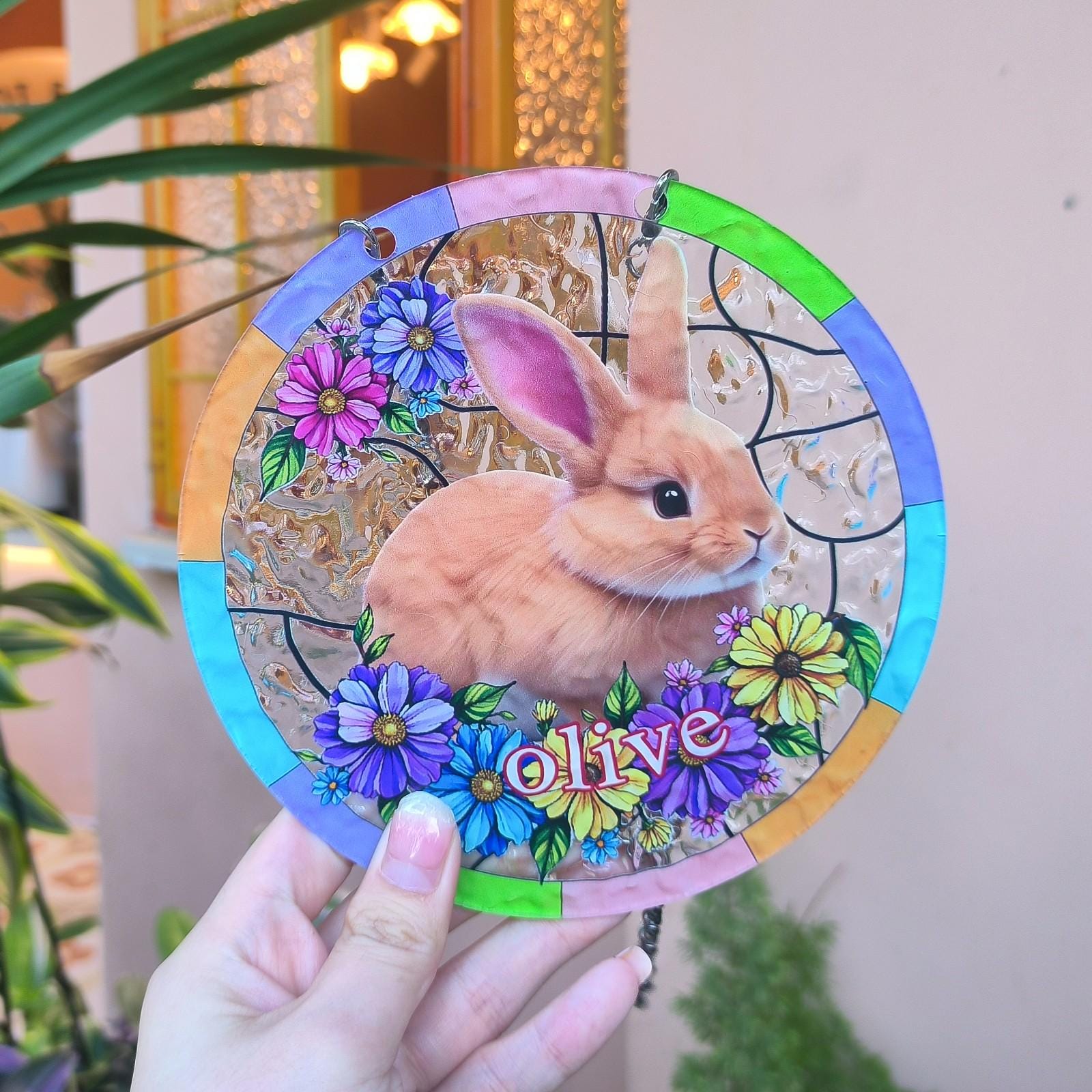 Custom Bunny Portrait Stained Glass Suncatcher / Rabbit Suncatcher ...