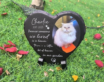 Personalized Pet Memorial Stone,Carving Pet Memorial,Memorial Plaque With Photo,Heart  Slate Plaque,Pet Loss Gifts,Sympathy Gift