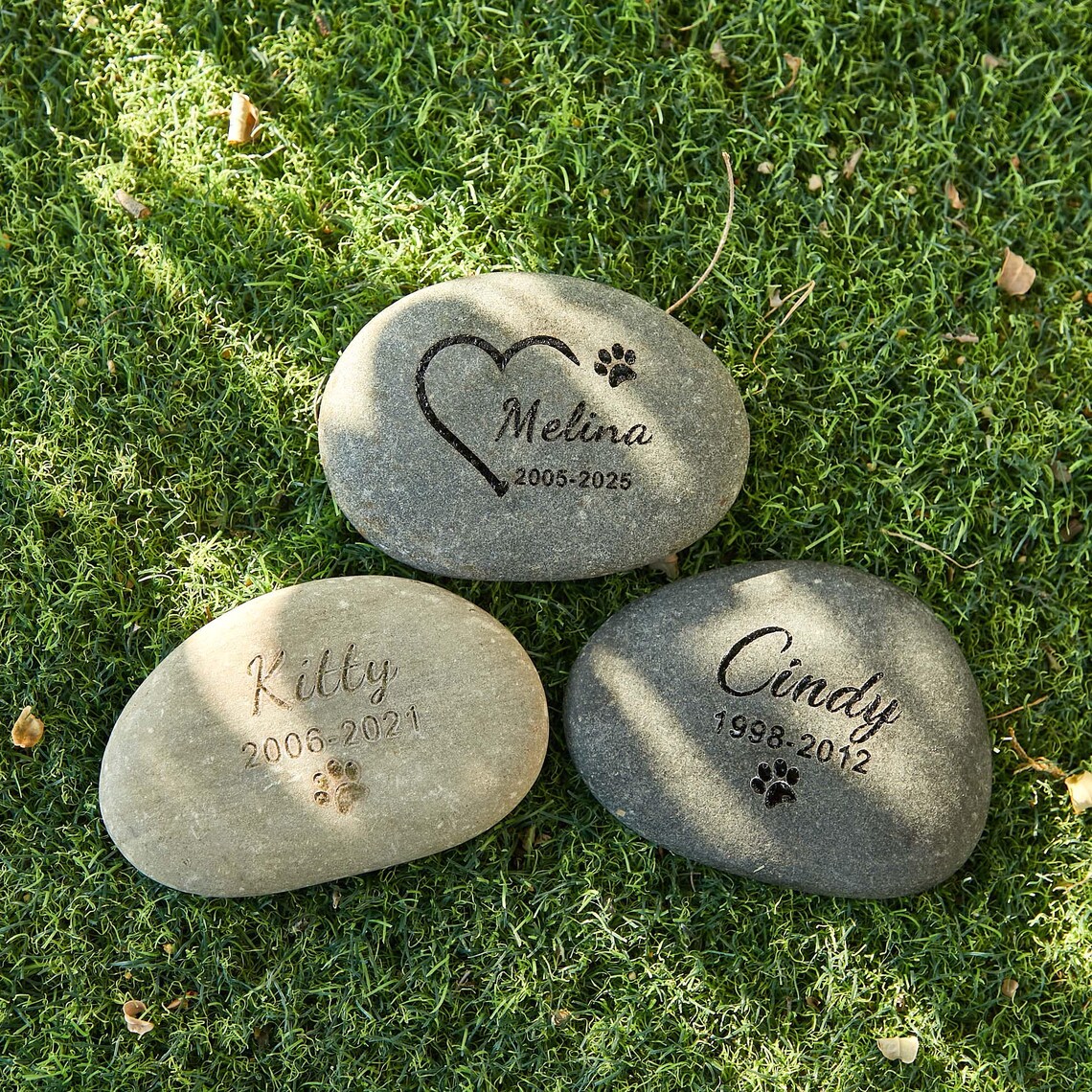 Personalised Pet Memorial Stone, Engraved Dog or Cat Paw Print Pebble ...