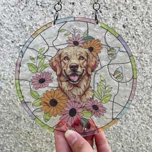 Custom Dog Portrait Stained Glass Suncatcher, Pet Memorial Stained Glass Photo Suncatcher, Pet Loss Gift,Dog Memorial Gift, Dog Loss