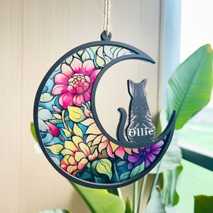 Cat Memorial Suncatcher,Pet Memorial Gift, Cat Memorial, Cat Lovers, Handmade Custom Name Cat Decor,Loss of Pet Sympathy Gift,Pet Loss Gifts