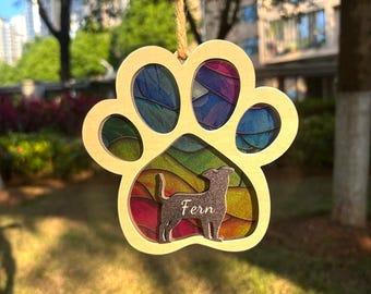 Dog Memorial Suncatcher,Dog Memorial Ornament,Loss of Pet Sympathy Gift,Rainbow Bridge Pet, Dog Remembrance Window Hanging
