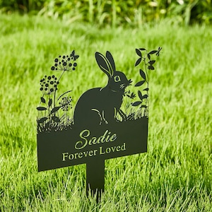 Custom Metal Rabbit Memorial Garden Sign,Bunny Garden Sign,Pet Metal Stake,Pet Grave Markers,Remembrance Stake, Rabbit Lover Gift