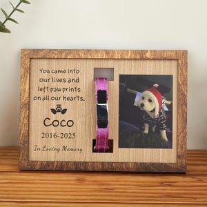 Personalized Dog Memorial Wood Frame With Collar Holder, Memorial Pet Collar Sign with Photo, Pet Loss Gifts,Dog Memorial Gifts