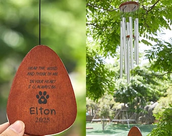 Gepersonaliseerde huisdier Memorial windgong, gegraveerde kat hond verlies sympathie cadeau ter nagedachtenis, huisdier luisteren naar de windgong, hond herdenkingscadeau