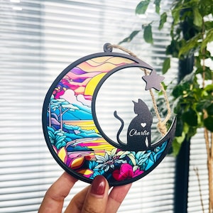 Handmade Custom Name Cat Decor, Cat Memorial Suncatcher, Pet Memorial Suncatcher, Cat Lovers Gifts, Pet Remembrance Gift, Cat Loss Gift