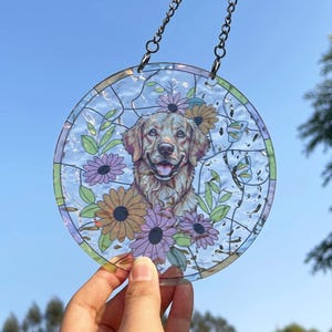 Personalized Dog Stained Glass Suncatcher,Custom Name Pet Photo Memorial Ornament,Loss of Dog Memorial,Pet Remembrance Gifts for Dogs Mom