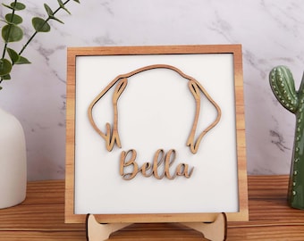 Arte personalizado de orejas de perro, Memorial personalizado por la pérdida de una mascota, Regalo de madera cortado con láser para mascotas, Silueta de oreja de perro, Retrato de oreja de perro, Contorno de oreja de mascota, Regalo para cachorro