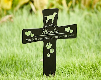 Custom Metal Dog Memorial Stake,Personalized Dog Loss Gift,Dog Paw Prints Grave Marker,Cross Garden Stake for Loss of Pet,Dog Mom Gift