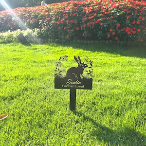 Custom Metal Rabbit Memorial Garden Sign, Bunny Garden Sign,Pet Metal Stake, Pet Grave Markers,Remembrance Stake, Rabbit Lover Gift