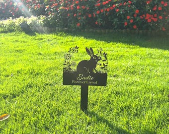 Custom Metal Rabbit Memorial Garden Sign, Bunny Garden Sign,Pet Metal Stake, Pet Grave Markers,Remembrance Stake, Rabbit Lover Gift