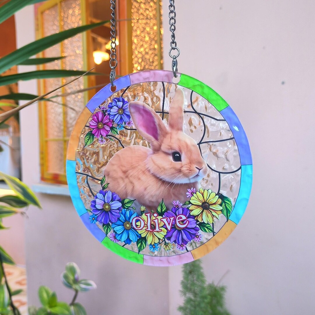 Custom Bunny Portrait Stained Glass Suncatcher / Rabbit Suncatcher ...