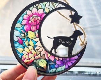 Apanhador de sol personalizado para cães em memória de casal, Apanhador de sol personalizado para cães com nome e data, Presente em memória de cães, Presente para perda de filhotes, Em memória amorosa