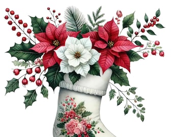 Watercolor Christmas Stocking Clipart: Holiday PNG Graphics (Digital Download)
