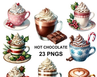 Watercolor Hot Chocolate Clipart: Winter Drinks PNG Bundle (Digital Download)