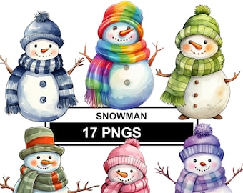 Watercolor Snowman Clipart: Holiday PNG Images (Digital Download)