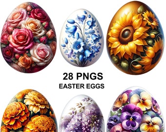 Watercolor Floral Easter Eggs Clipart: Colorful PNG Illustrations (Digital Download)