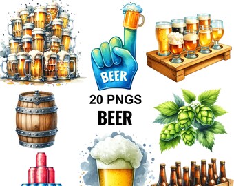 Watercolor Beer Clipart: Bottle, Keg, Brewing Graphics (Digital Download)