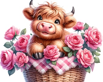 Valentines Highland Cow Clipart, Highland Cow Png,Valentines Day Clipart,Highland Cow Clipart,Cute Highland Cow Clipart,Valentines Cow Png