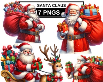 Watercolor Santa Clipart: Christmas PNG Images (Digital Download)